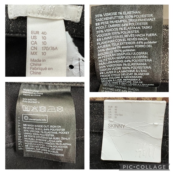 H&M Black Skinny Pants Gold Sparkle Stretch-10 - Picture 10 of 11